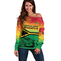 Hapi 44th Indipendens Dei Vanuatu Off Shoulder Sweater Yumi 1980 with Vanuatuan Beach Landscape