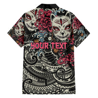Personalized Japanese Kitsune Mask Family Matching Short Sleeve Bodycon Dress and Hawaiian Shirt With Polynesian Arty Style LT9 - Polynesian Pride