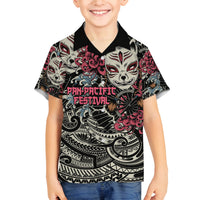Personalized Japanese Kitsune Mask Family Matching Tank Maxi Dress and Hawaiian Shirt With Polynesian Arty Style LT9 Son's Shirt Black - Polynesian Pride