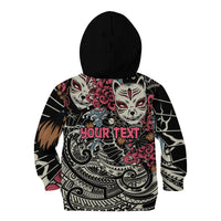 Personalized Japanese Kitsune Mask Kid Hoodie With Polynesian Arty Style