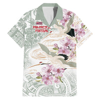 Personalized Japanese Shirasagi Bird Family Matching Mermaid Dress and Hawaiian Shirt Sakura and Hibiscus Polynesian Pattern LT9 Dad's Shirt - Short Sleeve White - Polynesian Pride