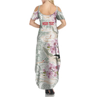 Personalized Japanese Shirasagi Bird Family Matching Summer Maxi Dress and Hawaiian Shirt Sakura and Hibiscus Polynesian Pattern LT9 - Polynesian Pride