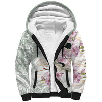 Personalized Japanese Shirasagi Bird Sherpa Hoodie Sakura and Hibiscus Polynesian Pattern