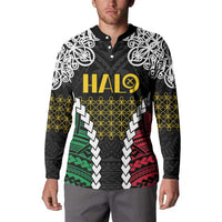Halo Vanuatu Pride Button Sweatshirt Vanuatuan Sand Drawing Pattern