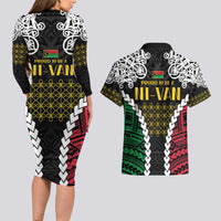 Halo Vanuatu Pride Couples Matching Long Sleeve Bodycon Dress and Hawaiian Shirt Vanuatuan Sand Drawing Pattern