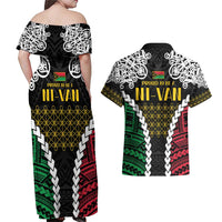 Halo Vanuatu Pride Couples Matching Off Shoulder Maxi Dress and Hawaiian Shirt Vanuatuan Sand Drawing Pattern