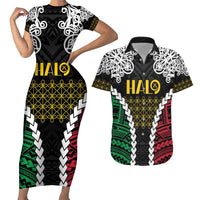 Halo Vanuatu Pride Couples Matching Short Sleeve Bodycon Dress and Hawaiian Shirt Vanuatuan Sand Drawing Pattern