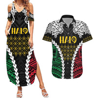 Halo Vanuatu Pride Couples Matching Summer Maxi Dress and Hawaiian Shirt Vanuatuan Sand Drawing Pattern