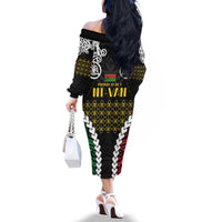 Halo Vanuatu Pride Family Matching Off The Shoulder Long Sleeve Dress and Hawaiian Shirt Vanuatuan Sand Drawing Pattern