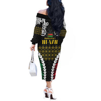 Halo Vanuatu Pride Off The Shoulder Long Sleeve Dress Vanuatuan Sand Drawing Pattern