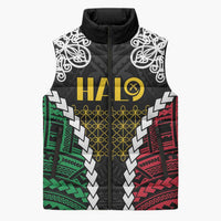 Halo Vanuatu Pride Sleeveless Puffer Jacket Vanuatuan Sand Drawing Pattern - Polynesian Pride