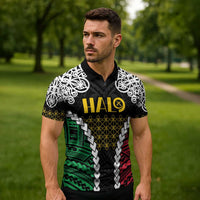 Halo Vanuatu Pride Zipper Polo Shirt Vanuatuan Sand Drawing Pattern - Polynesian Pride