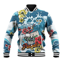 Hawaii Santa Skeleton Surfing Personalized Baseball Jacket Mele Kalikimaka i Iulai!