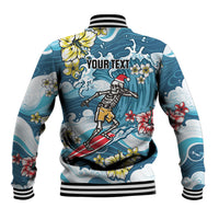 Hawaii Santa Skeleton Surfing Personalized Baseball Jacket Mele Kalikimaka i Iulai!