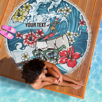 Hawaii Santa Skeleton Surfing Personalized Beach Blanket Mele Kalikimaka i Iulai!