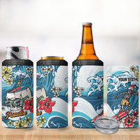 Hawaii Santa Skeleton Surfing Personalized 4 in 1 Can Cooler Tumbler Mele Kalikimaka i Iulai!