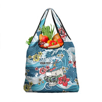 Hawaii Santa Skeleton Surfing Personalized Grocery Bag Mele Kalikimaka i Iulai!