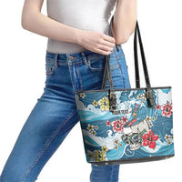 Hawaii Santa Skeleton Surfing Personalized Leather Tote Bag Mele Kalikimaka i Iulai!