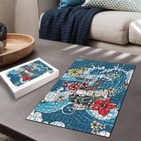 Hawaii Santa Skeleton Surfing Personalized Puzzle Mele Kalikimaka i Iulai!