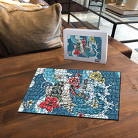 Hawaii Santa Skeleton Surfing Personalized Puzzle Mele Kalikimaka i Iulai!
