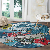 Hawaii Santa Skeleton Surfing Personalized Round Carpet Mele Kalikimaka i Iulai!