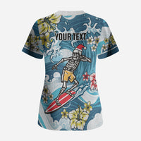 Hawaii Santa Skeleton Surfing Personalized Scrub Top Mele Kalikimaka i Iulai!