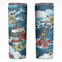 Hawaii Santa Skeleton Surfing Personalized Skinny Tumbler Mele Kalikimaka i Iulai! LT9 Blue - Polynesian Pride