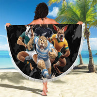 Custom Rugby Southern Hemisphere Beach Blanket Argentina AUNZ South Africa Mascot Black - Polynesian Pride
