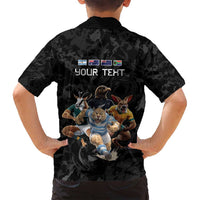 Custom Rugby Southern Hemisphere Family Matching Off Shoulder Maxi Dress and Hawaiian Shirt Argentina AUNZ South Africa Mascot Black LT9 - Polynesian Pride