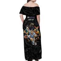 Custom Rugby Southern Hemisphere Family Matching Off Shoulder Maxi Dress and Hawaiian Shirt Argentina AUNZ South Africa Mascot Black LT9 - Polynesian Pride