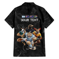 Custom Rugby Southern Hemisphere Family Matching Off Shoulder Short Dress and Hawaiian Shirt Argentina AUNZ South Africa Mascot Black - Polynesian Pride
