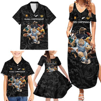 Custom Rugby Southern Hemisphere Family Matching Summer Maxi Dress and Hawaiian Shirt Argentina AUNZ South Africa Mascot Black - Polynesian Pride