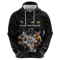 Custom Rugby Southern Hemisphere Hoodie Argentina AUNZ South Africa Mascot Black - Polynesian Pride