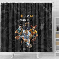 Custom Rugby Southern Hemisphere Shower Curtain Argentina AUNZ South Africa Mascot Black - Polynesian Pride
