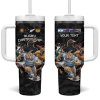 Custom Rugby Southern Hemisphere Tumbler With Handle Argentina AUNZ South Africa Mascot Black LT9 One Size: 40 oz Black - Polynesian Pride