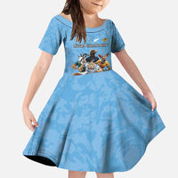 Custom Rugby Southern Hemisphere Family Matching Mermaid Dress and Hawaiian Shirt Argentina AUNZ South Africa Mascot Blue LT9 Daughter's Dress Blue - Polynesian Pride