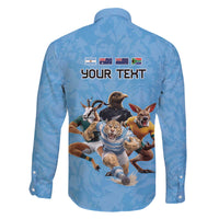 Custom Rugby Southern Hemisphere Family Matching Off The Shoulder Long Sleeve Dress and Hawaiian Shirt Argentina AUNZ South Africa Mascot Blue - Polynesian Pride