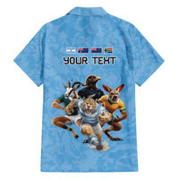 Custom Rugby Southern Hemisphere Family Matching Off Shoulder Maxi Dress and Hawaiian Shirt Argentina AUNZ South Africa Mascot Blue LT9 - Polynesian Pride