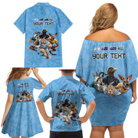 Custom Rugby Southern Hemisphere Family Matching Off Shoulder Short Dress and Hawaiian Shirt Argentina AUNZ South Africa Mascot Blue - Polynesian Pride