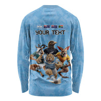 Custom Rugby Southern Hemisphere Long Sleeve Shirt Argentina AUNZ South Africa Mascot Blue - Polynesian Pride