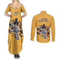 Custom Rugby Southern Hemisphere Couples Matching Summer Maxi Dress and Long Sleeve Button Shirt Argentina AUNZ South Africa Mascot Gold - Polynesian Pride