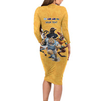 Custom Rugby Southern Hemisphere Family Matching Long Sleeve Bodycon Dress and Hawaiian Shirt Argentina AUNZ South Africa Mascot Gold - Polynesian Pride