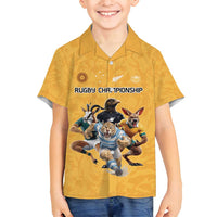 Custom Rugby Southern Hemisphere Family Matching Long Sleeve Bodycon Dress and Hawaiian Shirt Argentina AUNZ South Africa Mascot Gold - Polynesian Pride