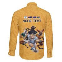 Custom Rugby Southern Hemisphere Family Matching Off The Shoulder Long Sleeve Dress and Hawaiian Shirt Argentina AUNZ South Africa Mascot Gold - Polynesian Pride