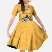 Custom Rugby Southern Hemisphere Family Matching Off Shoulder Maxi Dress and Hawaiian Shirt Argentina AUNZ South Africa Mascot Gold - Polynesian Pride