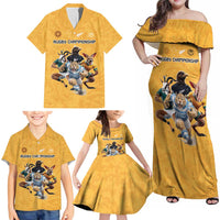 Custom Rugby Southern Hemisphere Family Matching Off Shoulder Maxi Dress and Hawaiian Shirt Argentina AUNZ South Africa Mascot Gold - Polynesian Pride