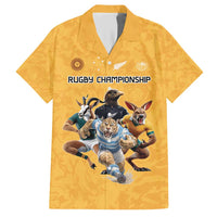 Custom Rugby Southern Hemisphere Family Matching Short Sleeve Bodycon Dress and Hawaiian Shirt Argentina AUNZ South Africa Mascot Gold - Polynesian Pride