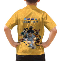 Custom Rugby Southern Hemisphere Family Matching Tank Maxi Dress and Hawaiian Shirt Argentina AUNZ South Africa Mascot Gold - Polynesian Pride