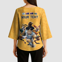 Custom Rugby Southern Hemisphere Kimono Sleeve Blouse Argentina AUNZ South Africa Mascot Gold - Polynesian Pride