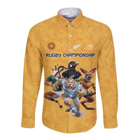 Custom Rugby Southern Hemisphere Long Sleeve Button Shirt Argentina AUNZ South Africa Mascot Gold - Polynesian Pride